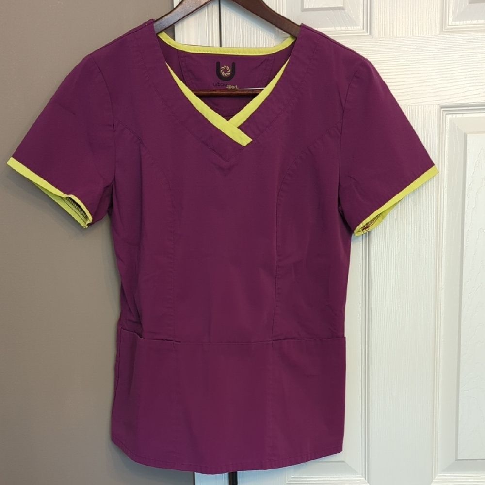 Urbane Sport Purple and Neon Women's Scrub Top Size Medium